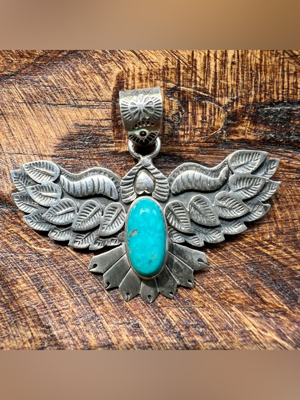 925 Sterling Silver Kingman Turquoise Eagle Pendant Handmade Southwestern